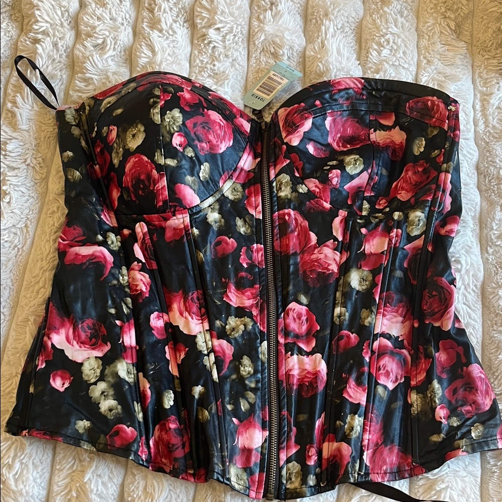 Torrid Black Floral Lace-Up Bustier
